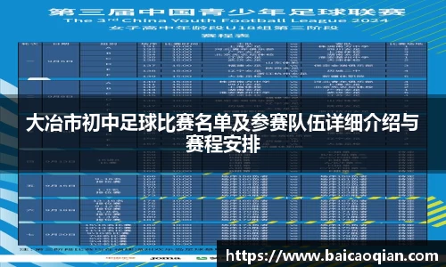 大冶市初中足球比赛名单及参赛队伍详细介绍与赛程安排